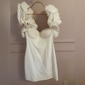 Fashion Nova  White Mini Dress with Ruffle Sleeves